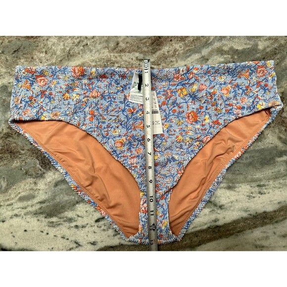 J Crew Floral Bikini Bottom Plus Size 3X Blue Pink Textured Lined Swimsuit Beach - Picture 4 of 5